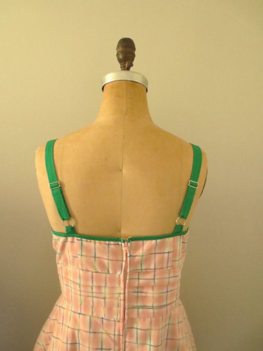Unique Vintage Pink & Green Plaid Fit & Flare Cotton Dress - Picture 3 of 15